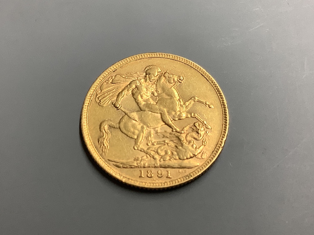 A Victorian gold sovereign, 1891.